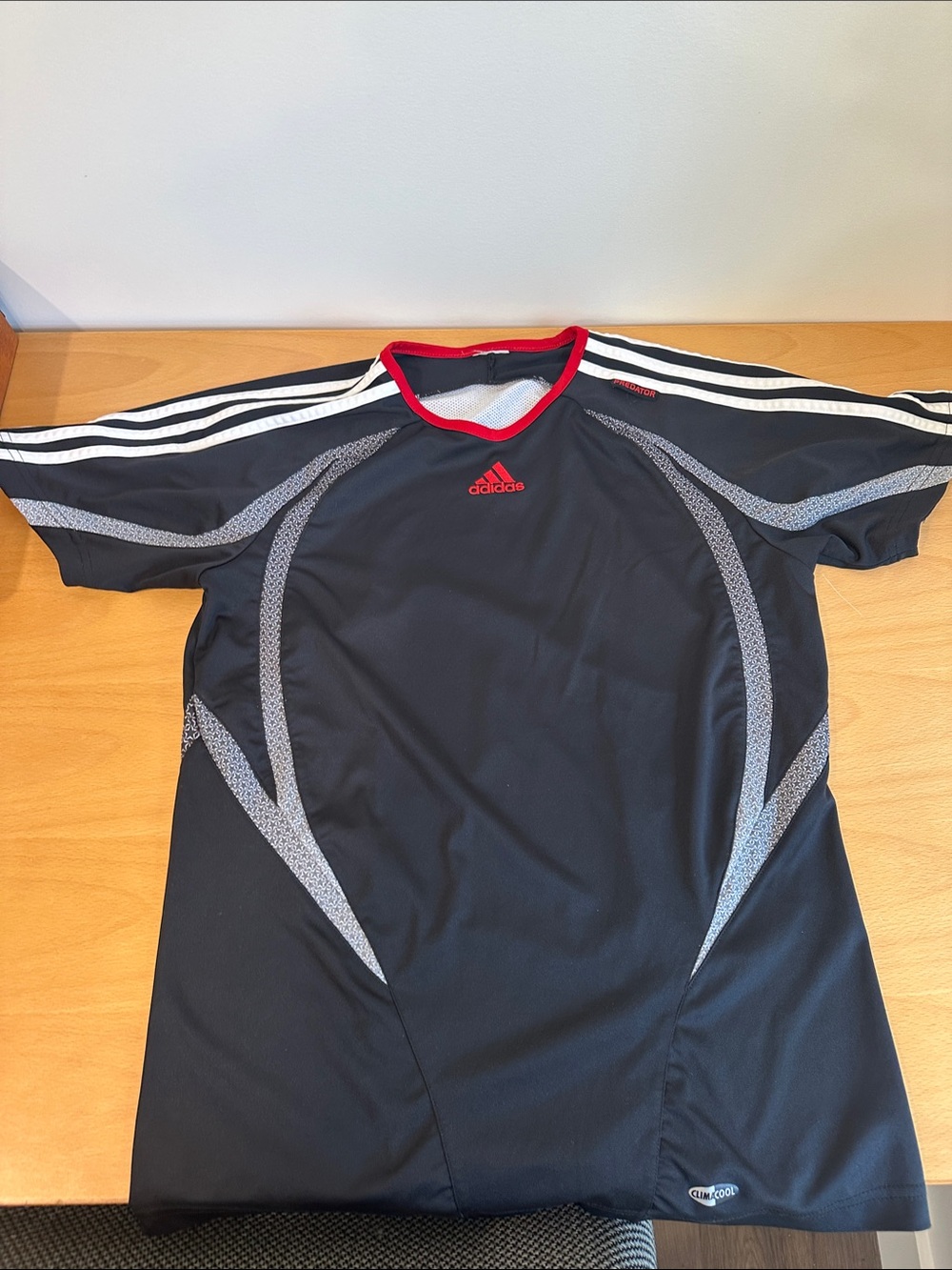 adidas David Beckham predator Black Tee with Red Trim and White Stripes